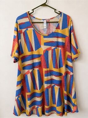 LuLaRoe XL Multicolor Geometric Print Short Sleeve Swing Top
